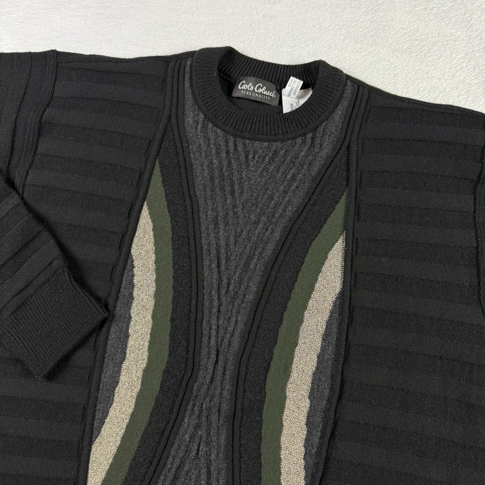 Carlo Colucci Sweater Mens 3XL Black Wool Coogi Style Crew Neck‎ Pullover